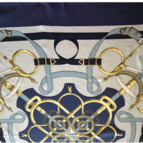 Vintage Hermes Pellier Paris Eperon d' Or Silk Scarf Blues with light Gray - Picture 4 of 16